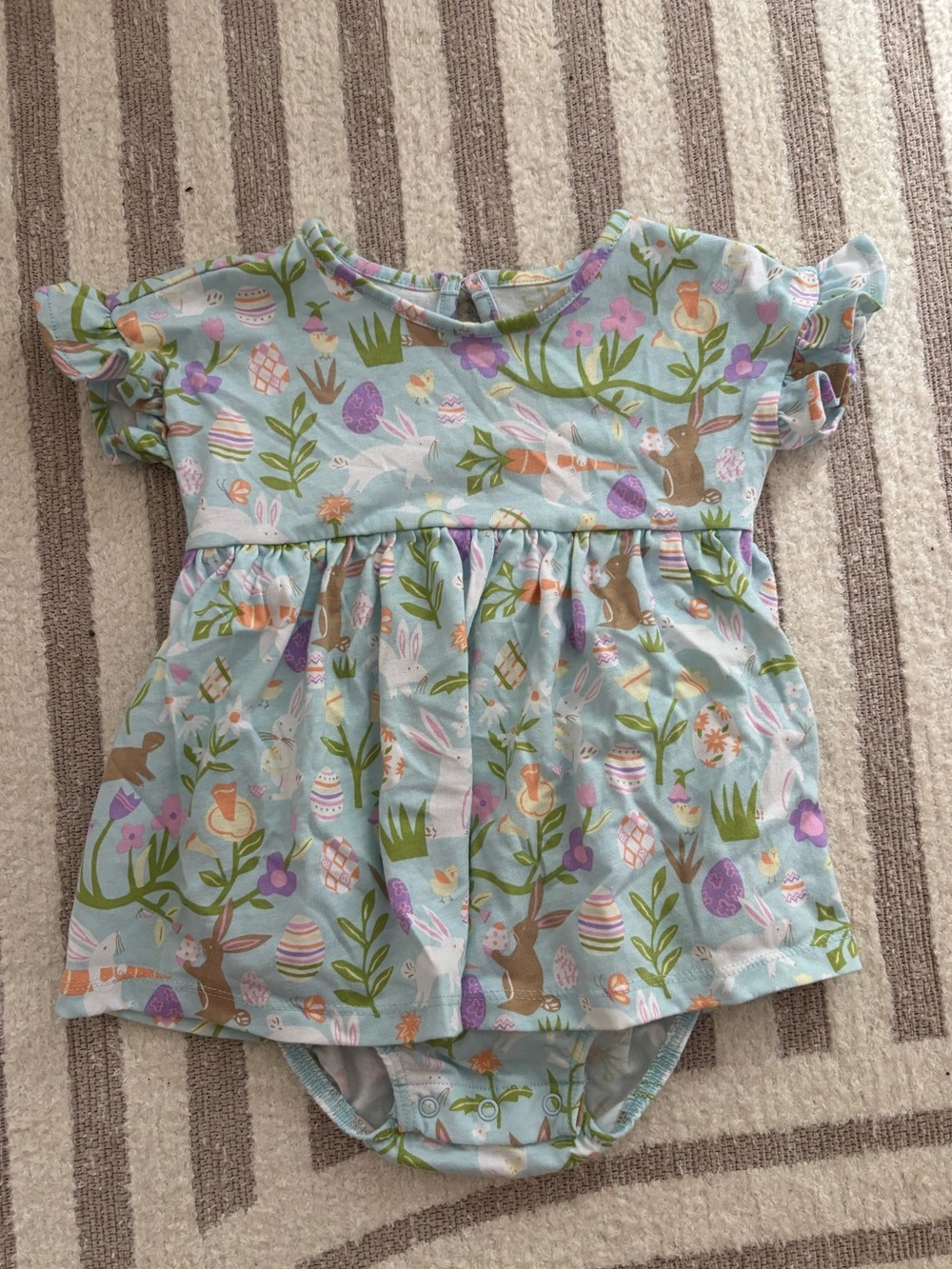 10/$15 Kids Easter Bunny Print Light Blue Dress Bodysuit